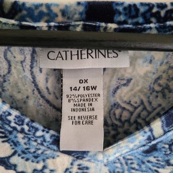 2 Catherines Velour Tops Blouse 14 16W Floral Casual Colorful Open Front Burnout - Picture 11 of 16